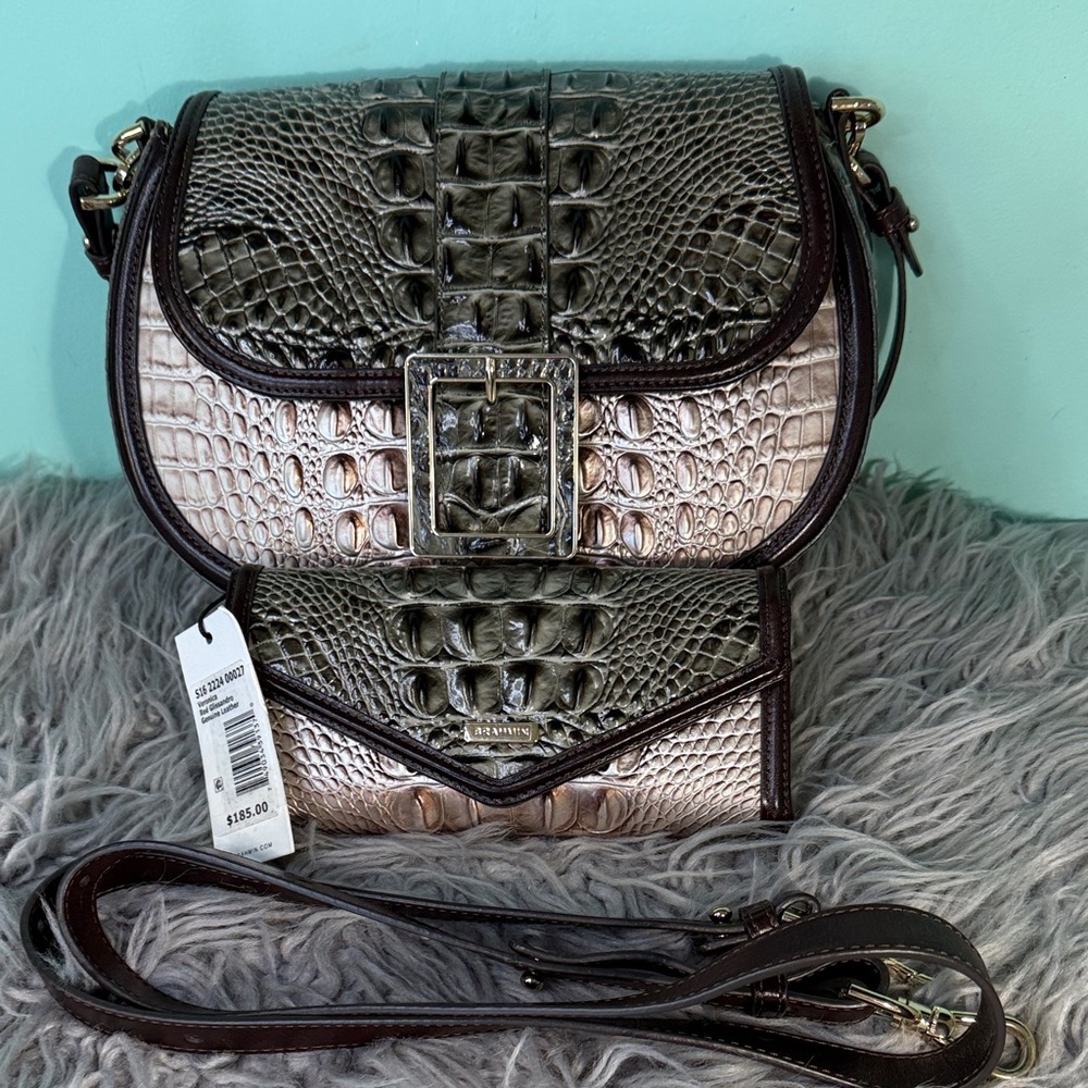 Brahmin Crossbody Elegant Crocodile-Embossed Women Bag/wallet new